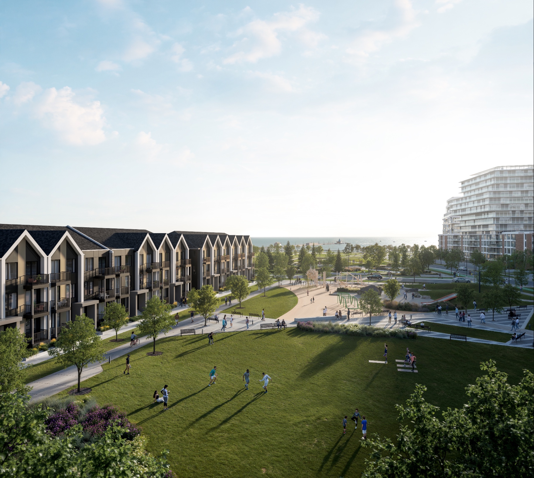 Bright waterfront morning at Lakeview Village on Lake Ontario